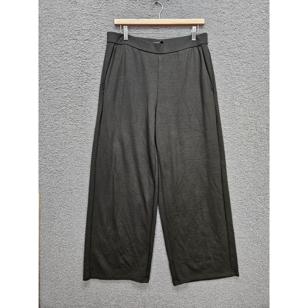 Eileen Fisher Wide Leg Pants M Dark Olive Green Tencel Stretch Lagenlook